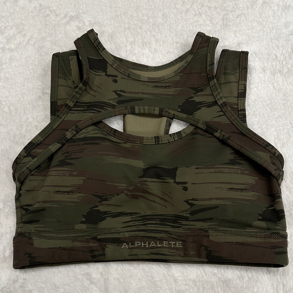 Alphalete Green Camouflage Sports Bra XS